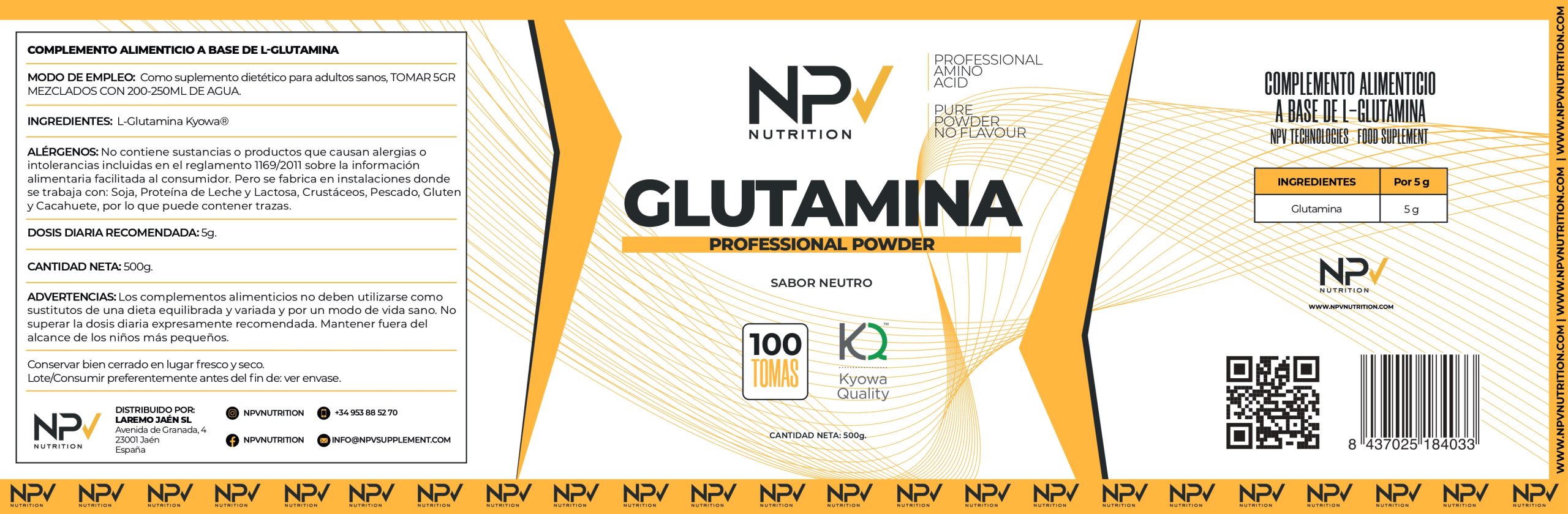 Glutamina - Neutra 500g NPV Nutrition - Imagen 2
